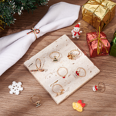 18Pcs 6 6 Style Santa Claus & Christmas Tree & Flower & Deer & Candy Cane Enamel Adjustable Rings Set RJEW-NB0001-03-1