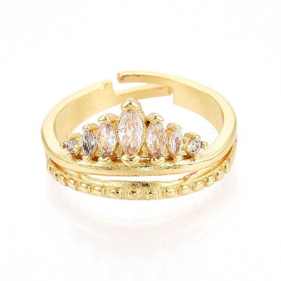 Brass Micro Pave Cubic Zirconia Cuff Rings for Women KK-T071-62G-1