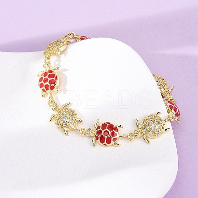 Brass Micro Pave Clear Cubic Zirconia Link Bracelets for Women BJEW-H209-05G-1