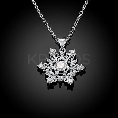 Fashion Popular Brass Cable Chain Snowflake Cubic Zirconia Pendant Necklace NJEW-BB00231-1