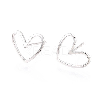Brass Heart Stud Earrings KK-S348-124S-1