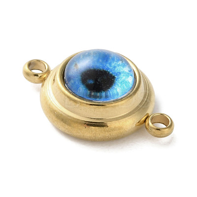 304 Stainless Steel & Acrylic Blue Evil Eye Connector Charms LS-STAS-M091-01G-1