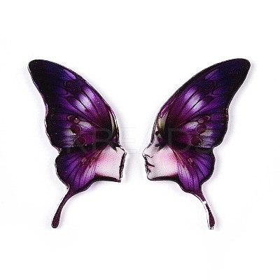 Epoxy Resin Butterfly Wings with Lady Face Cabochons RESI-N045-05A-1