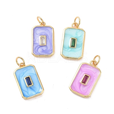 Rectangle Brass Micro Pave Cubic Zirconia Pendants KK-G435-05G-1