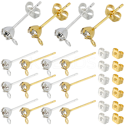 120Pcs 2 Colors Brass Post Earring Findings KK-SP0002-35-1