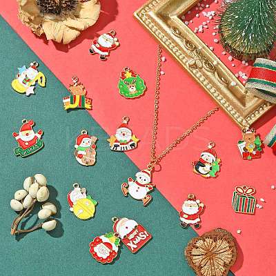 30Pcs 15 Styles Christmas Music Theme Alloy Enamel Pendants FIND-CJ0002-53-1