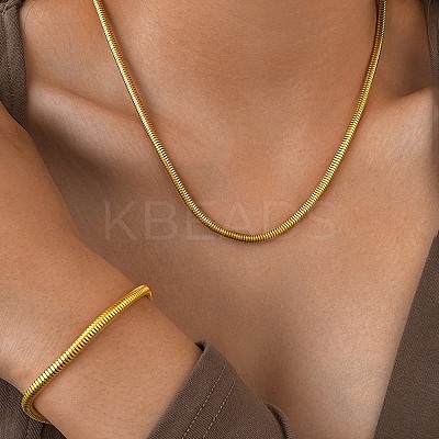 304 Stainless Steel Round Snake Chain Necklaces & Bracelets Sets for Men Women SJEW-F225-01G-1
