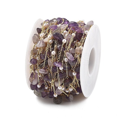 Natural Amethyst & Glass Link Chains CHC-K014-12G-04-1
