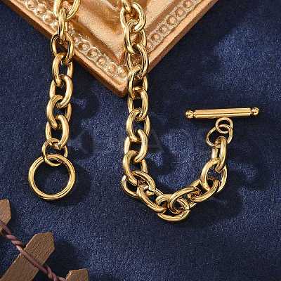 PVD Vacuum Plating 304 Stainless Steel Cable Chain Bracelets BJEW-G618-04G-1