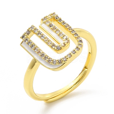 Mixed Color Enamel Initial Letter Adjustable Ring with Clear Cubic Zirconia RJEW-P045-01G-U-1