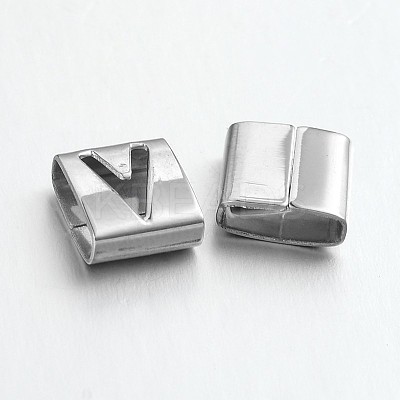 Tarnish Resistant Letter Style 201 Stainless Steel Square Slide Charms STAS-L132-14-1