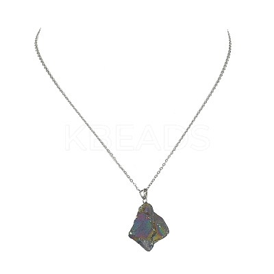 Natural Quartz Crystal Nugget Pendant Necklace with 304 Stainless Steel Chains NJEW-JN04385-02-1
