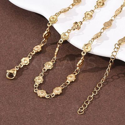 5.5MM 304 Stainless Steel Flower Link Chain Necklaces NJEW-P346-01G-1