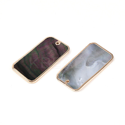 Natural Black Lip Shell Pendants with Golden Brass Edge BSHE-T014-22-1