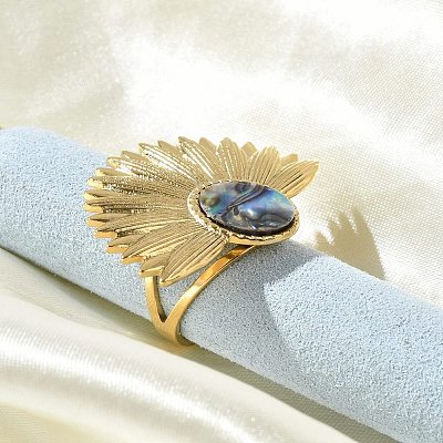 Flower 304 Stainless Steel Paua Shell Finger Rings for Women RJEW-G346-11G-01-1