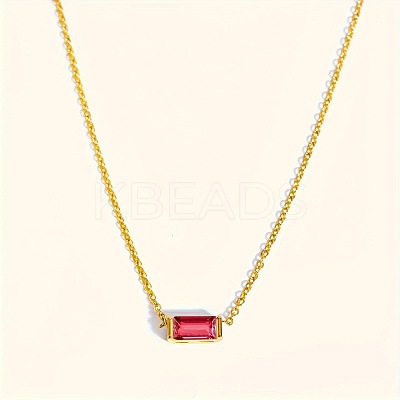 Birthstone Style Brass Cubic Zirconia Rectangle Pendant Necklaces for Women FS-WGDF12C-07-1
