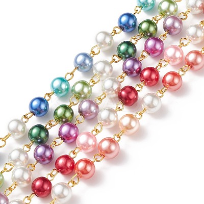 5Pcs 5 Color Handmade Glass Pearl Beaded Chain AJEW-JB01134-1