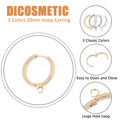 12Pcs 3 Colors 201 Stainless Steel Huggie Hoop Earrings Findings FIND-DC0005-89-1