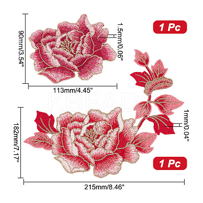 2Pcs 2 Style Peony Polyester Embroidery Sew on Clothing Patches PATC-NB0001-11D-1