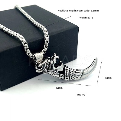 Vintage 304 Stainless Steel Wolf Tooth Shaped Pendant Necklaces for Men CG2118-1