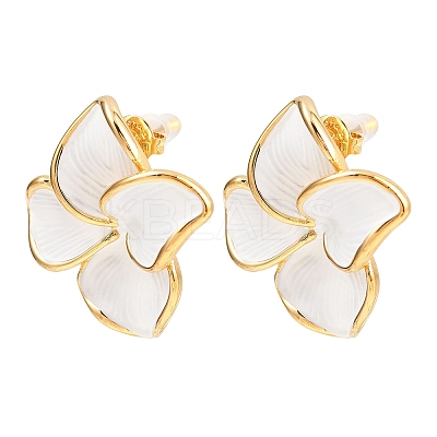 304 Stainless Steel Enamel Flower Stud Earrings LS-EJEW-A138-02G-1
