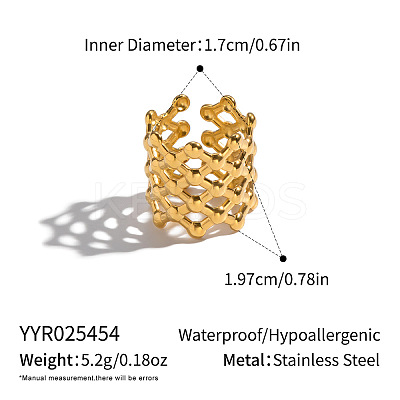 304 Stainless Steel Mesh Shape Statement Cuff Open Rings for Women IZ9606-1