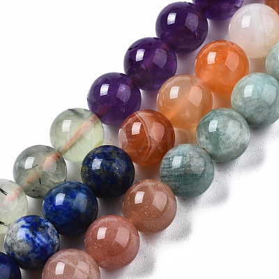 Natural Amazonite & Sunstone & Citrine & Amethyst & Prehnite & Botswana Agate & Lapis Lazuli Beads Strands G-S376-003B-1