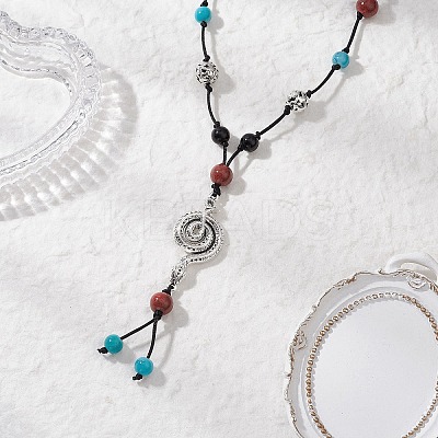 Retro Glass & Porcelain & Alloy Adjustable Nylon Cord Y Necklaces for Women NJEW-JN05360-03-1