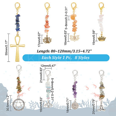 Gemstone Chip & Tibetan Style Alloy Pendant Decoration HJEW-AB00431-1
