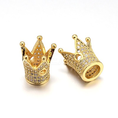 Brass Micro Pave Cubic Zirconia Crown Beads LS-ZIRC-M069-14G-NR-1