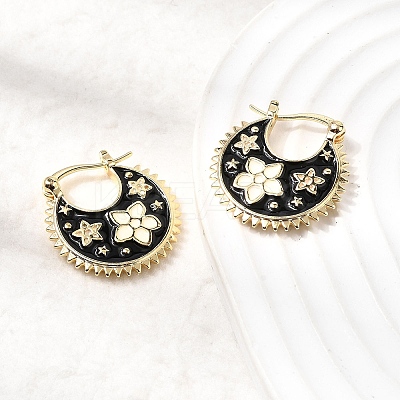 Flower Brass Enamel Hoop Earrings EJEW-Z157-02G-1