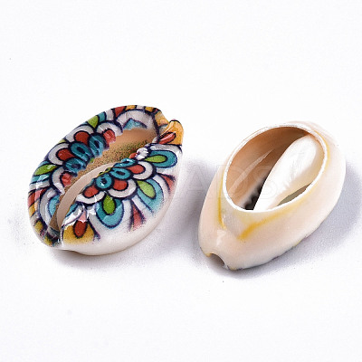 Printed Natural Cowrie Shell Beads SHEL-S266-19-1