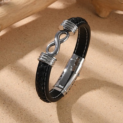 Braided Microfiber Leather Cord Bracelets for Men BJEW-Z081-07P-01-1