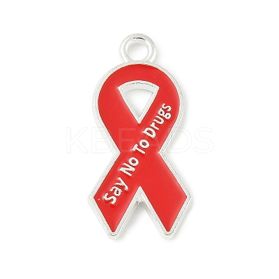 No To Drugs Red Awareness Ribbon Theme Alloy Enamel Pendants LS-ENAM-C026-02G-S-1