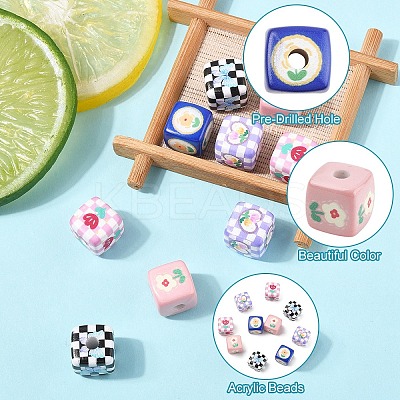 10Pcs 5 Colors Opaque Acrylic Beads SACR-YW0001-90-1