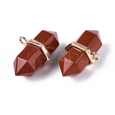 Natural Red Jasper Double Terminal Pointed Pendants G-N345-09C-1