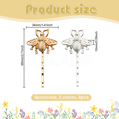 8Pcs 2 Colors Iron & Alloy Hair Bobby Pins PHAR-HY0001-10-1