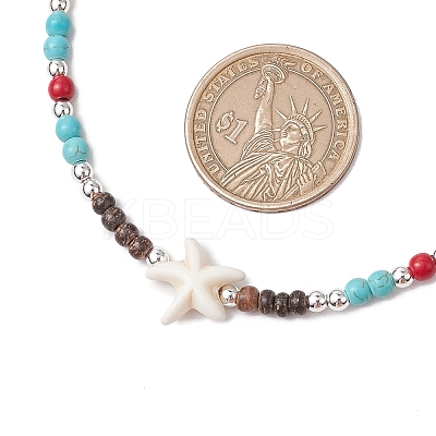 Summer Beach Synthetic Turquoise & Natural Coconut Beaded Neklaces NJEW-JN05208-01-1