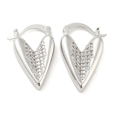 Heart Shape Brass Micro Pave Clear Cubic Zirconia Thick Hoop Earrings EJEW-Q785-03P-1