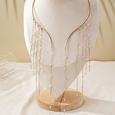 Alloy & Plastic Imitation Pearl Round Beaded Long Tassel Cuff Choker Necklaces for Women FS-WGD3D1C-01-1