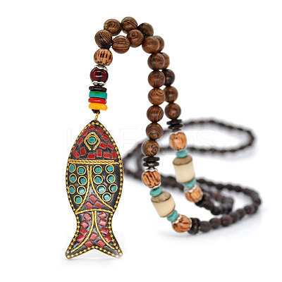 Alloy Enamel Colorful Fish Pendant Long Necklaces FS-WG9FE3F-01-1