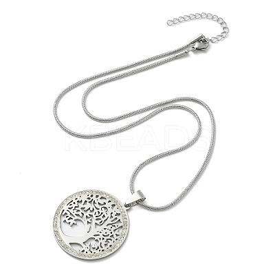 201 Stainless Steel Crystal Rhinestone Tree of Life Pendant Necklaces for Women NJEW-P327-03P-1