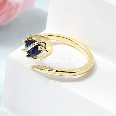 Brass Micro Pave Cubic Zirconia Cuff Open Rings for Women RJEW-L343-01G-05-1