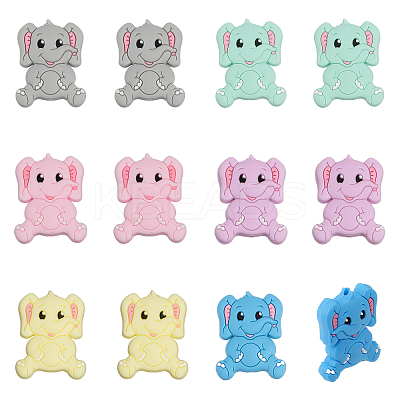 12Pcs 6 Colors Food Grade Eco-Friendly Silicone Focal Beads SIL-CA0001-87-1