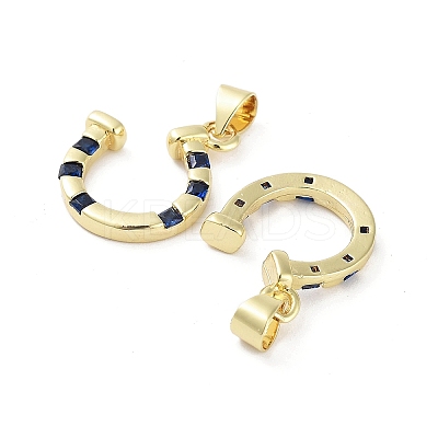 Rack Plating Brass Micro Pave Prussian Blue Cubic Zirconia Pendants KK-H474-02G-1