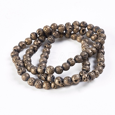 PVD Vacuum Plating Electroplated Natural Lava Rock Bead Strands G-P363-A06-1