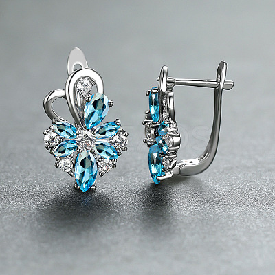 Brass Micro Pave Cubic Zirconia Flower Hoop Earrings WGA76CA-05-1