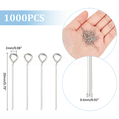 1000Pcs 304 Stainless Steel Eye Pins STAS-UN0058-28P-01-1