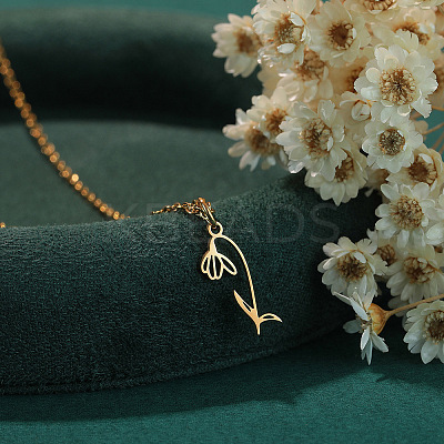304 Stainless Steel Flower Outline Pendant Necklaces for Women FS-WG8525C-01-1