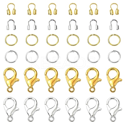 Zinc Alloy Lobster Claw Clasps with Brass Wire Guardian and Protectors with Iron Open Jump Rings DIY-YW0010-08-1